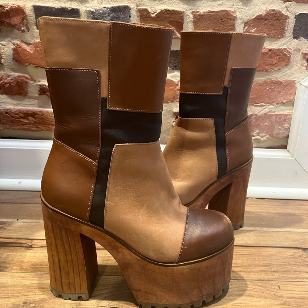 Steve Madden patchwork leather “doll” platforms Sz 9